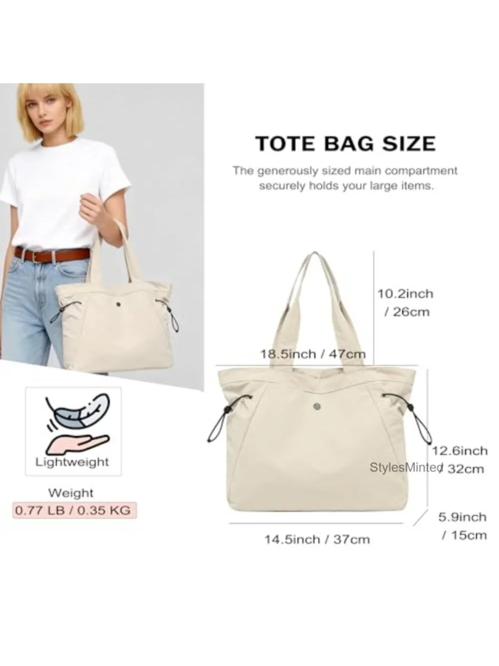 Feather-Light Tote Bag for Women, Heavy-Duty Nylon Shoulder Purse, Fits 16